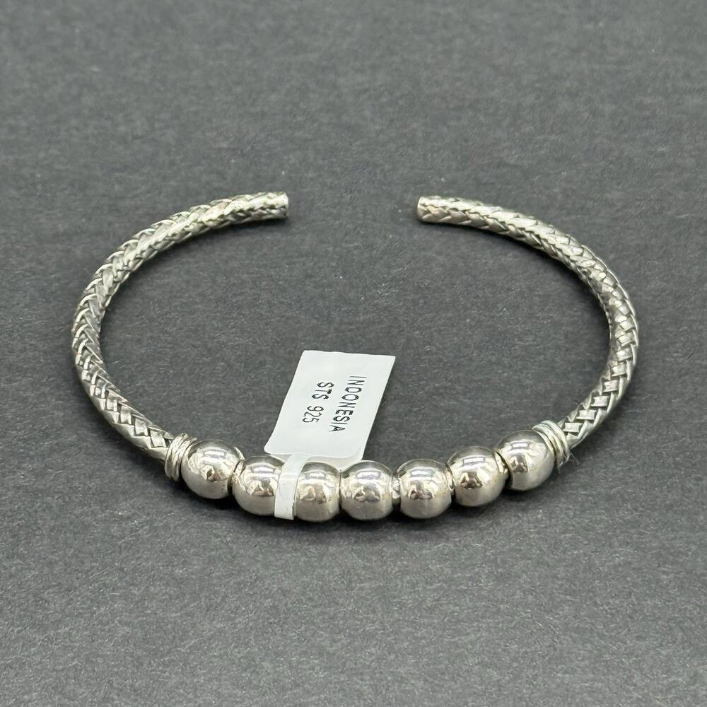STS Heavy 16g Sterling Silver Moving Bead Cuff Bracelet Bali Woven Indonesia 925